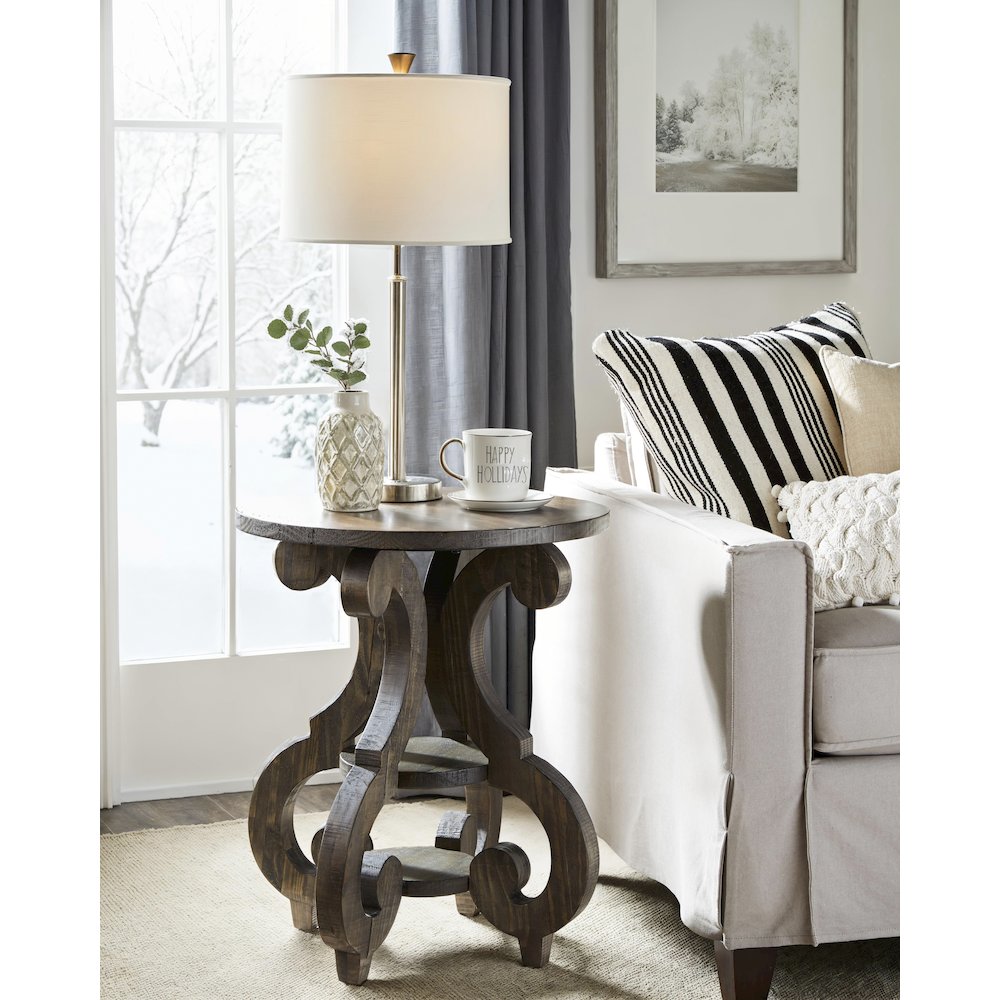 Bellamy Peppercorn Round Accent End Table. Picture 3