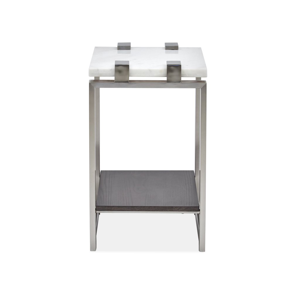 Pearl White And Roasted Almond And Brushed Platinum Rectangular Accent Table. Picture 5