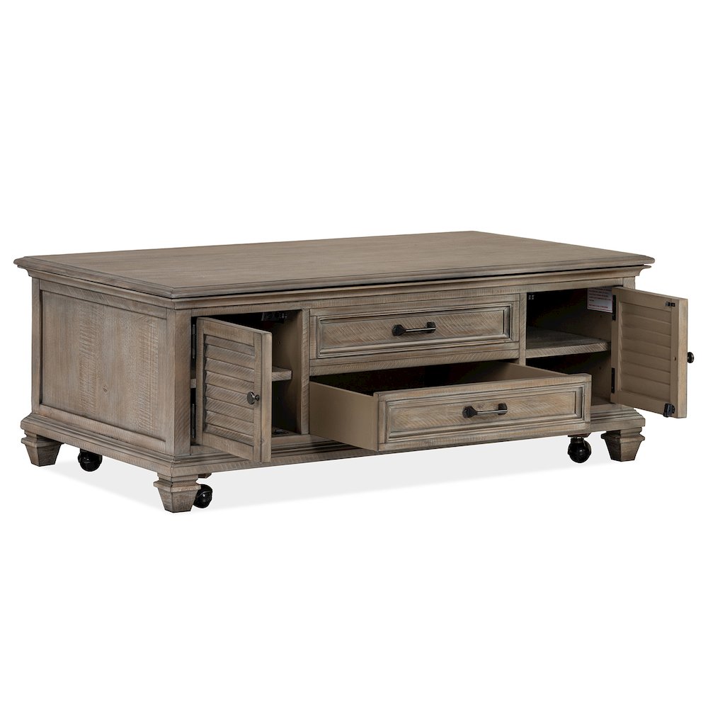 Lancaster Dovetail Grey Lift Top Storage Cocktail Table With Casters. Picture 8
