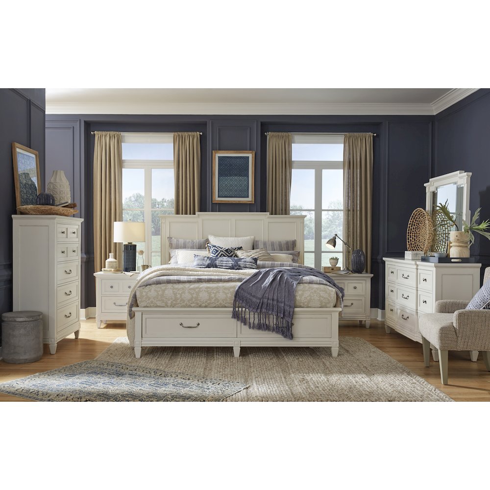 Willowbrook Egg Shell White With Slight Rub Through King Panel Storage Bed. Picture 7