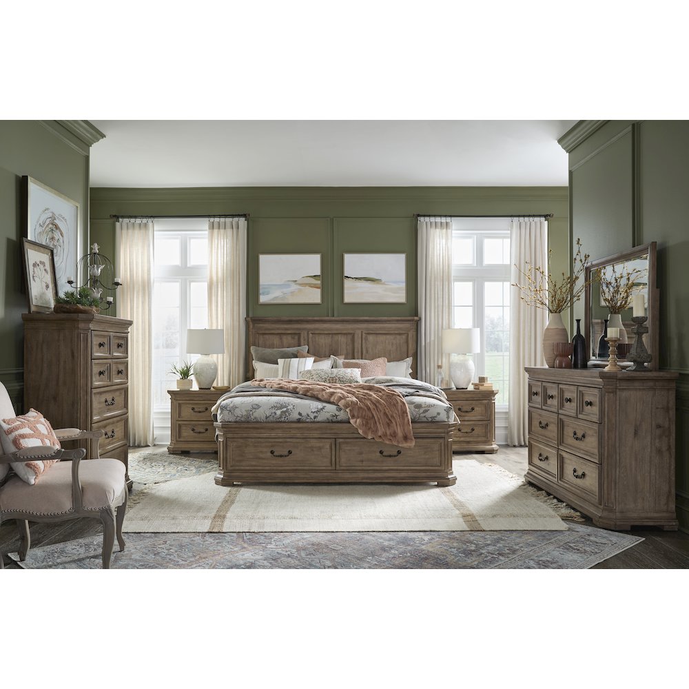 Adler Court Florentine Walnut King Panel Storage Bed. Picture 7