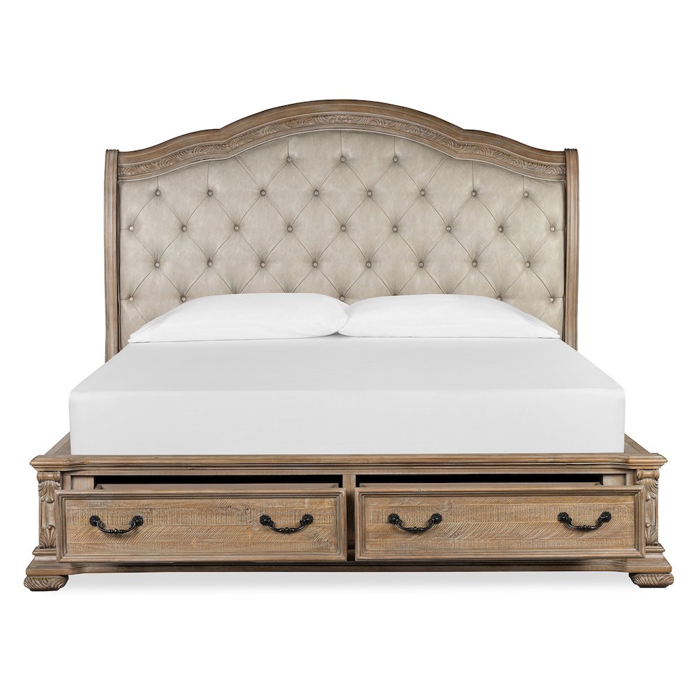Marisol Fawn Queen Upholstered Sleigh Storage Bed. Picture 4