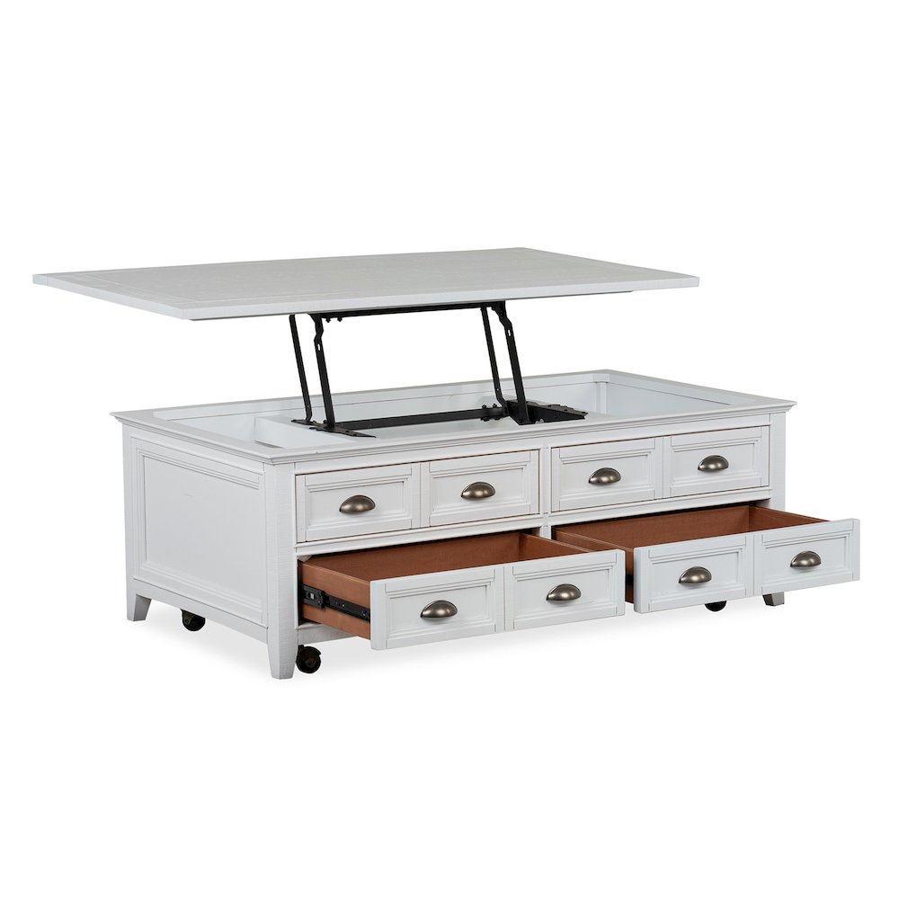 Heron Cove Chalk White Lift Top Storage Cocktail Table With Casters. Picture 10