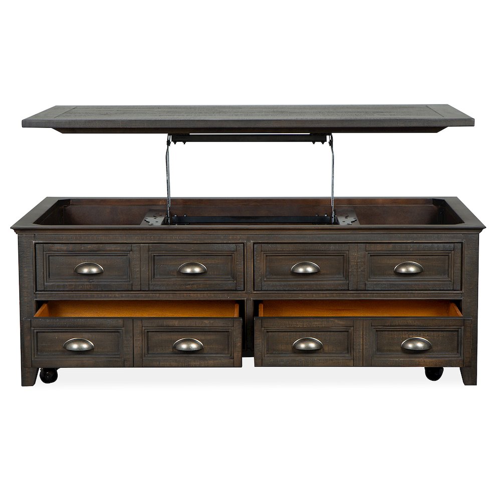 Westley Falls Graphite Lift Top Storage Cocktail Table With Casters. Picture 7