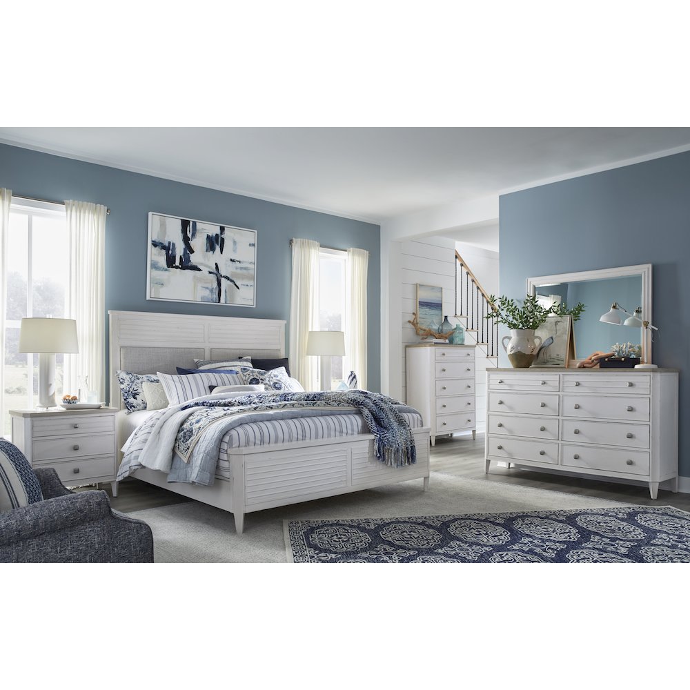 Echo Isles Sea Pearl And Driftwood King Upholstered Panel Bed. Picture 5
