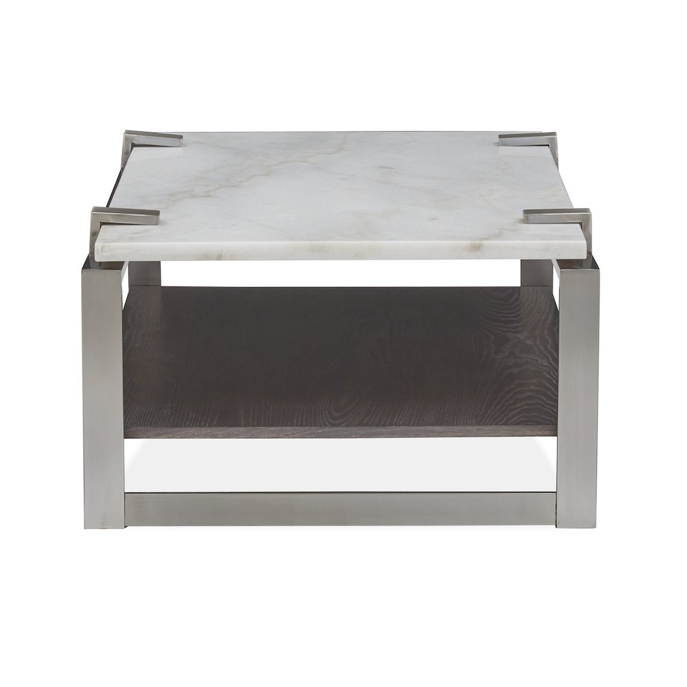 Pearl White And Roasted Almond And Brushed Platinum Rectangular Cocktail Table. Picture 4