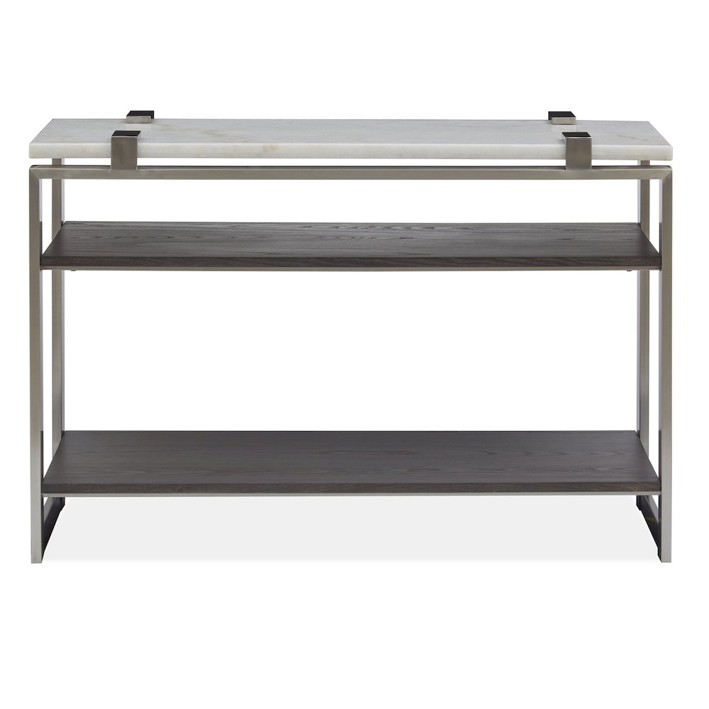 Pearl White And Roasted Almond And Brushed Platinum Rectangular Sofa Table. Picture 5