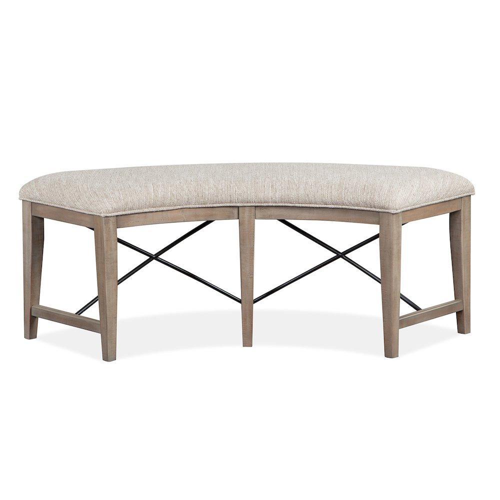 Paxton Place Dovetail Grey Upholstered Curved Bench. Picture 2