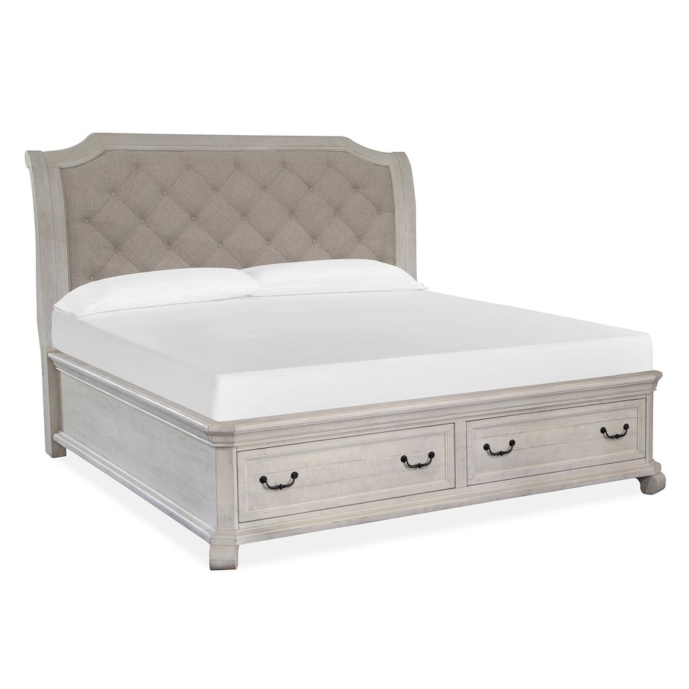 Bronwyn Alabaster Queen Sleigh Storage Bed. Picture 1