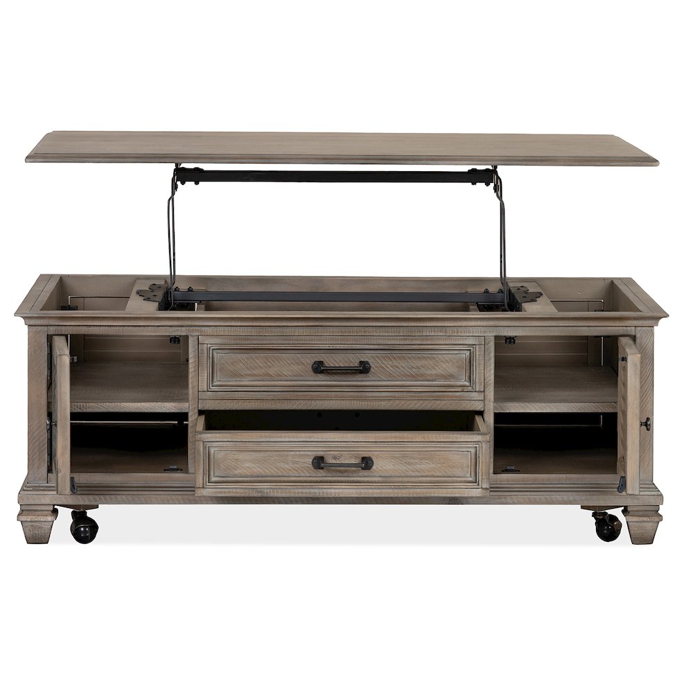 Lancaster Dovetail Grey Lift Top Storage Cocktail Table With Casters. Picture 11