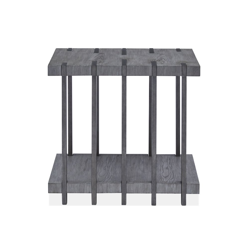 Eldridge Weathered Gravel And Satin Bronze Rectangular End Table. Picture 4