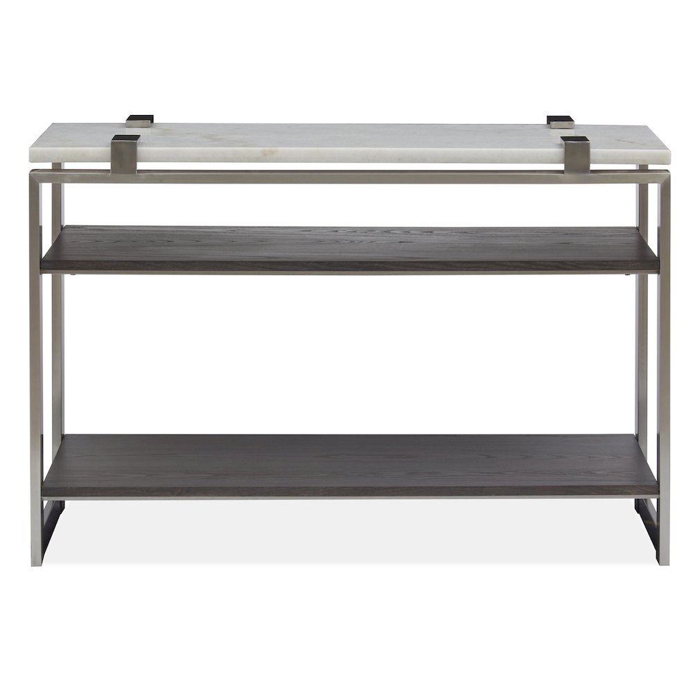 Pearl White And Roasted Almond And Brushed Platinum Rectangular Sofa Table. Picture 3