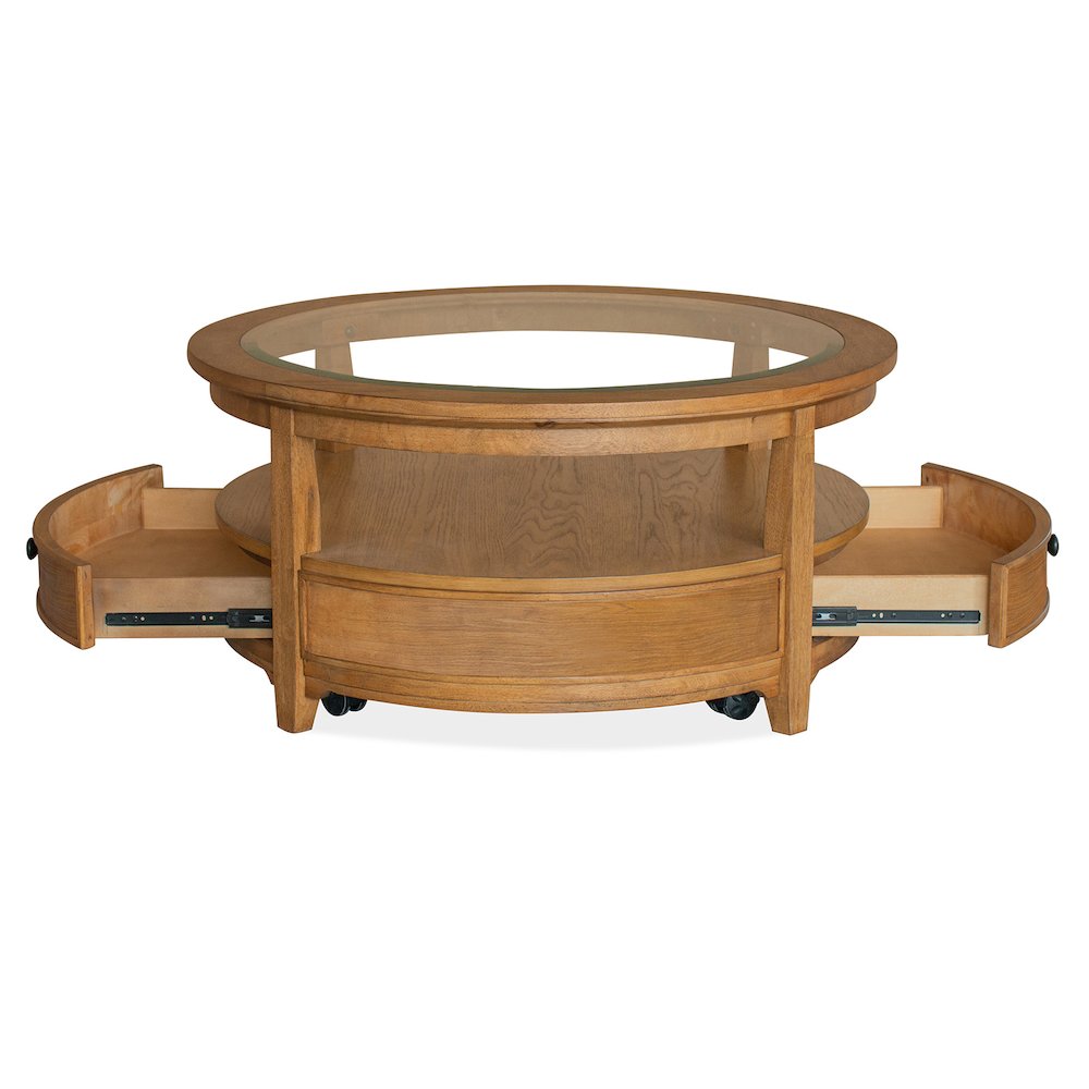 Durant Honey Brown Round Cocktail Table With Casters. Picture 2