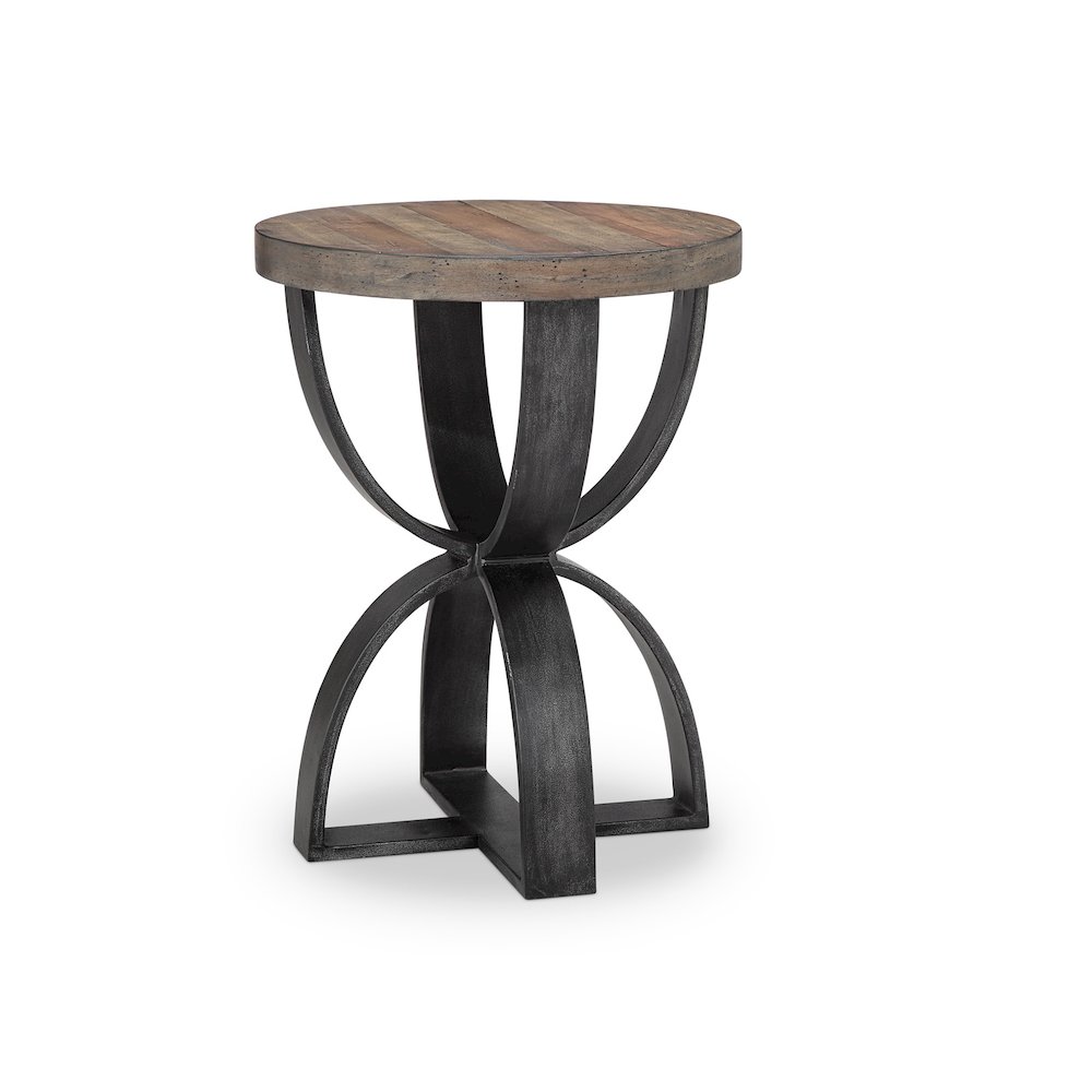 Bowden Rustic Honey And Distressed Iron Round Accent Table. Picture 1