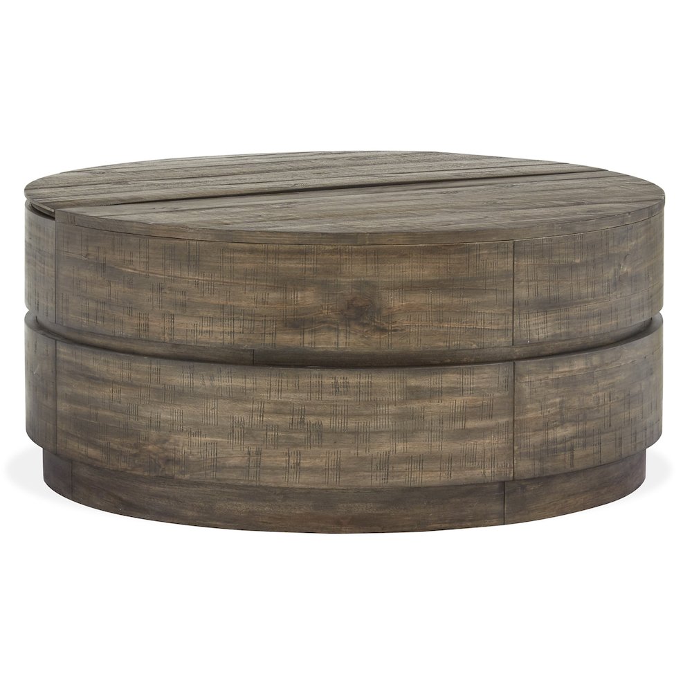 Baisden Tobacco Round Lift Top Cocktail Table With Casters. Picture 1