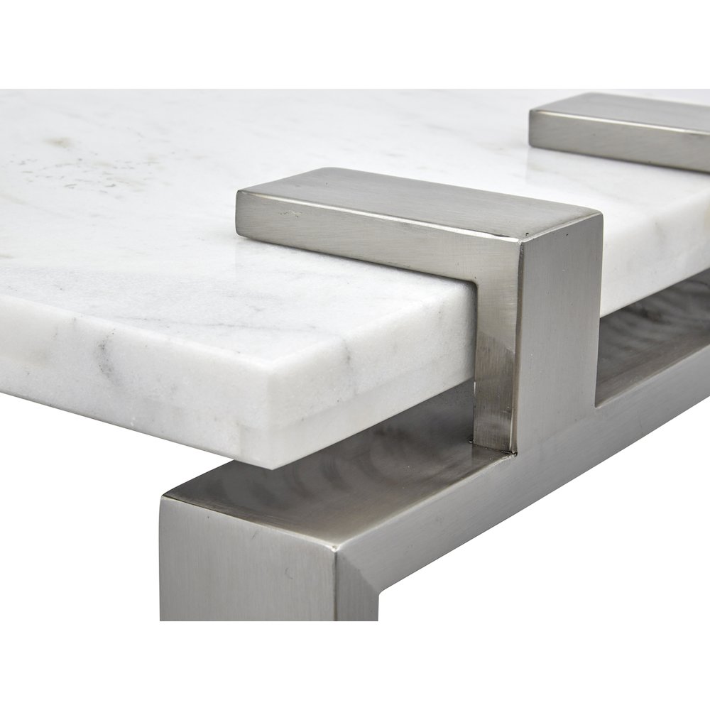 Pearl White And Roasted Almond And Brushed Platinum Rectangular Accent Table. Picture 9