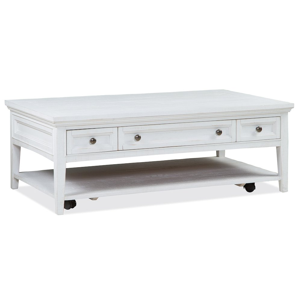 Heron Cove Chalk White Rectangular Cocktail Table With Casters. Picture 1