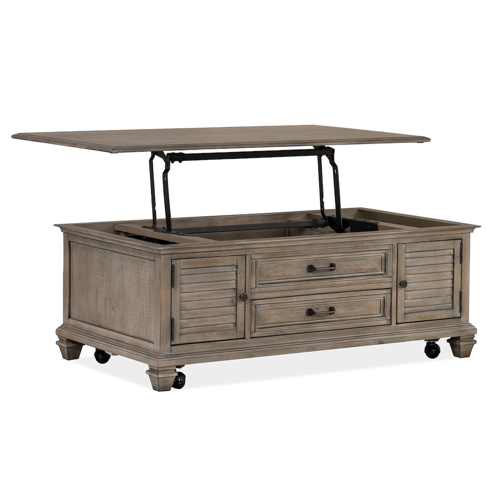 Lancaster Dovetail Grey Lift Top Storage Cocktail Table With Casters. Picture 3