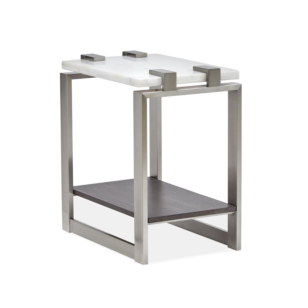 Pearl White And Roasted Almond And Brushed Platinum Rectangular Accent Table. Picture 2