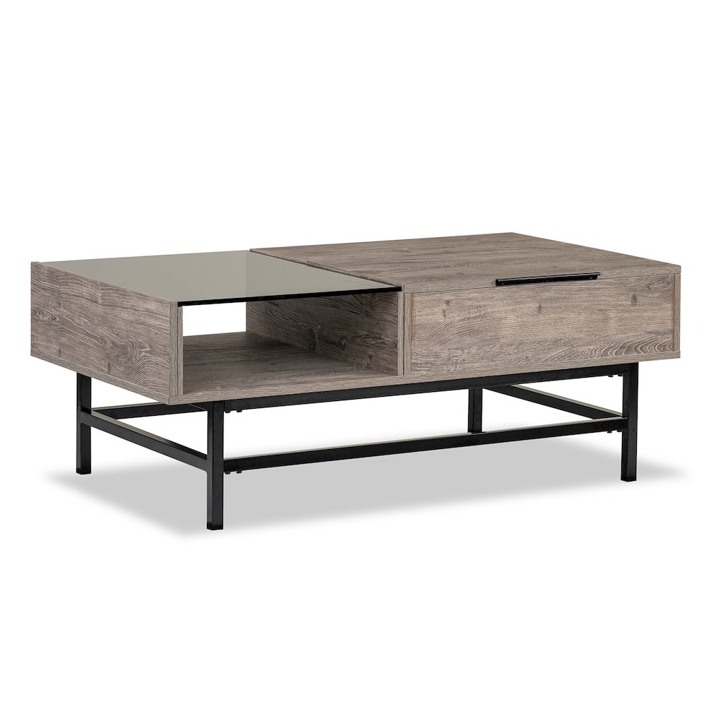 Fenwick Whitetail Brown And Smoke Glass Rectangular Lift Top Cocktail Table. Picture 4