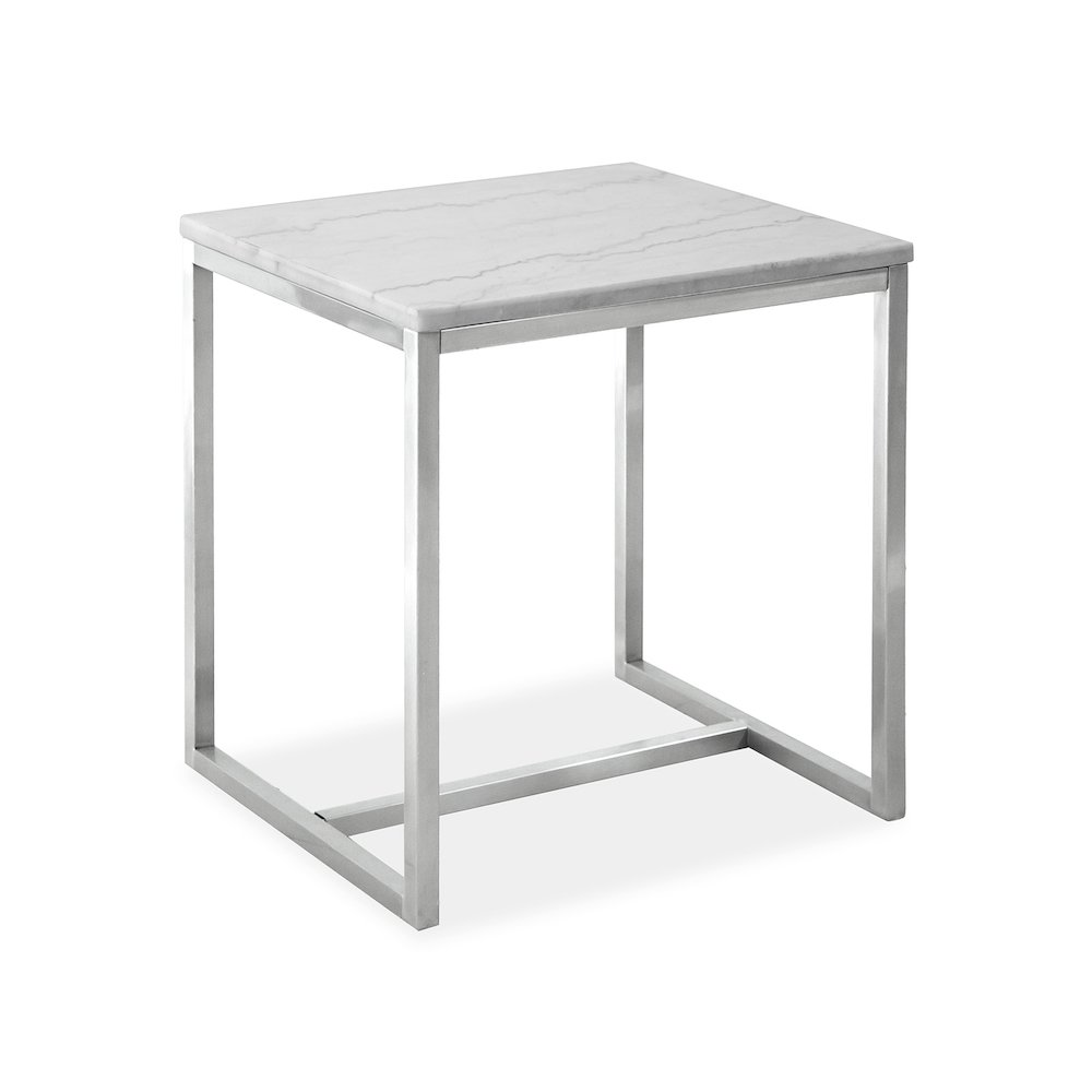 Esme White Marble And Brushed Nickel Rectangular End Table. Picture 1