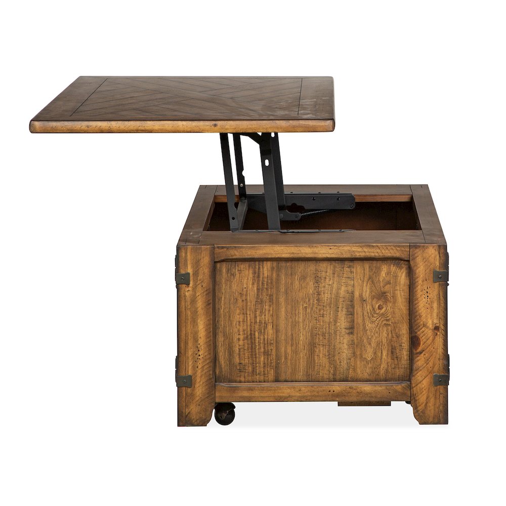Chesterfield Farmhouse Timber Lift Top Storage Cocktail Table With Casters. Picture 7