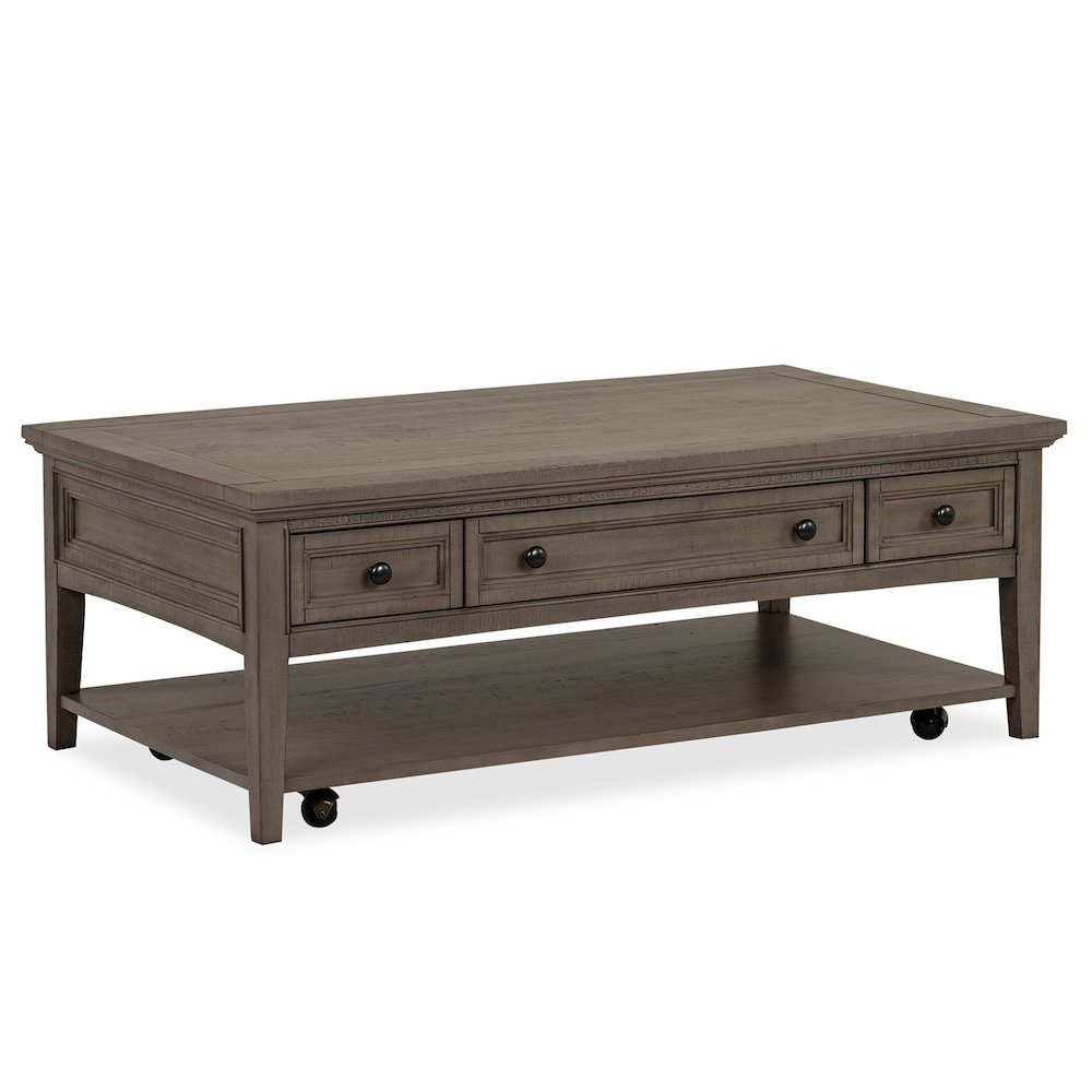 Paxton Place Dovetail Grey Rectangular Cocktail Table With Casters. Picture 1