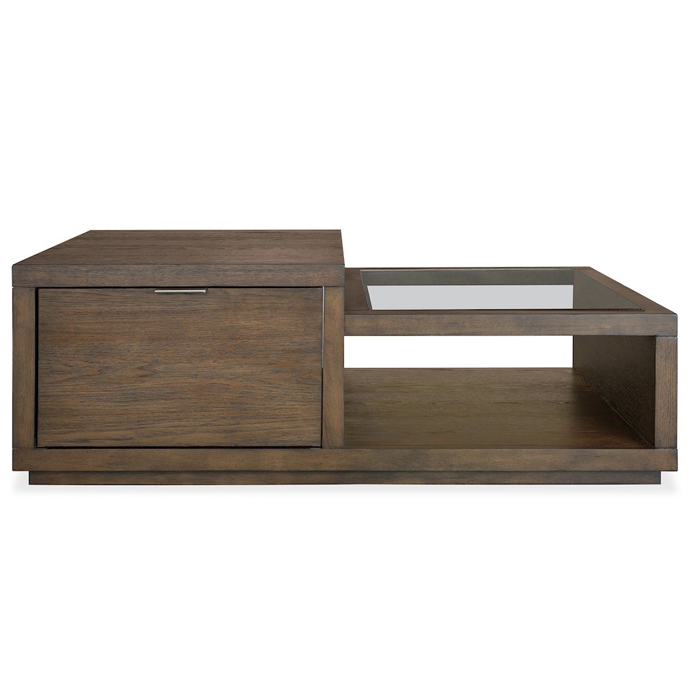 Merrick Homestead Brown And Clear Glass Rectangular Cocktail Table With Casters. Picture 2