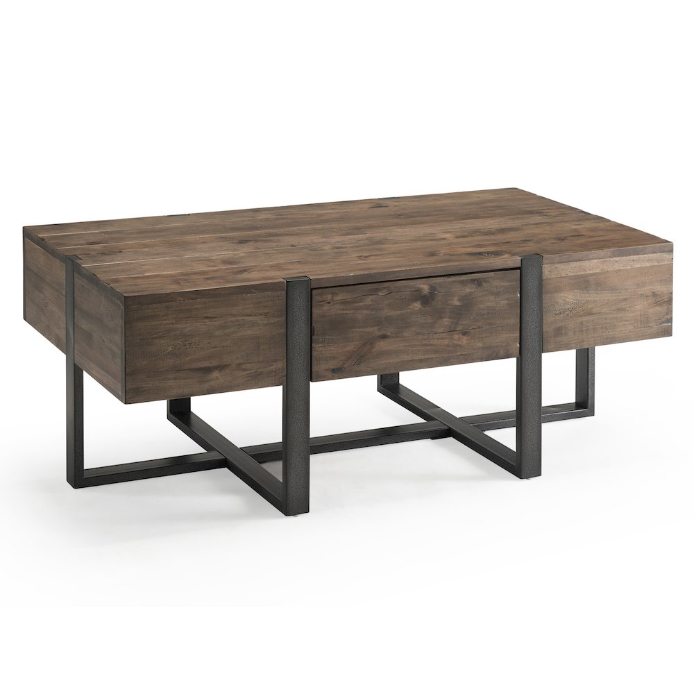 Prescott Rustic Honey And Distressed Iron Condo Rectangular Cocktail Table. Picture 1