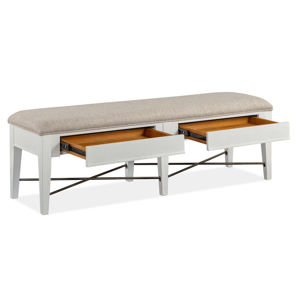 Heron Cove Chalk White And Dovetail Grey Upholstered Bench. Picture 5