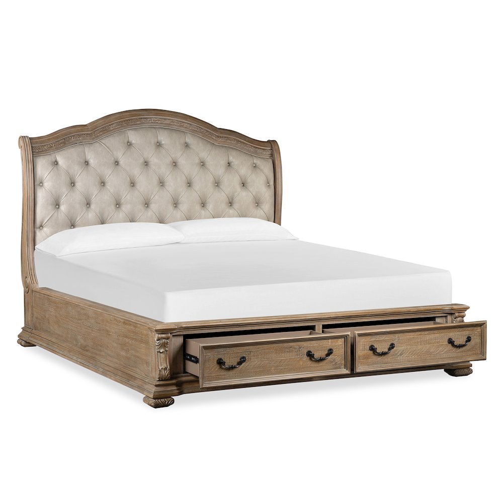 Marisol Fawn Queen Upholstered Sleigh Storage Bed. Picture 2