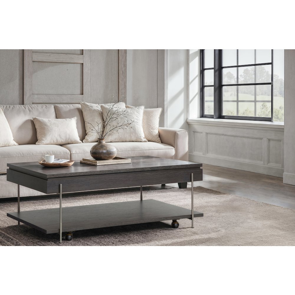 Spencer Dark Briarsmoke Lift Top Storage Cocktail Table With Casters. Picture 9