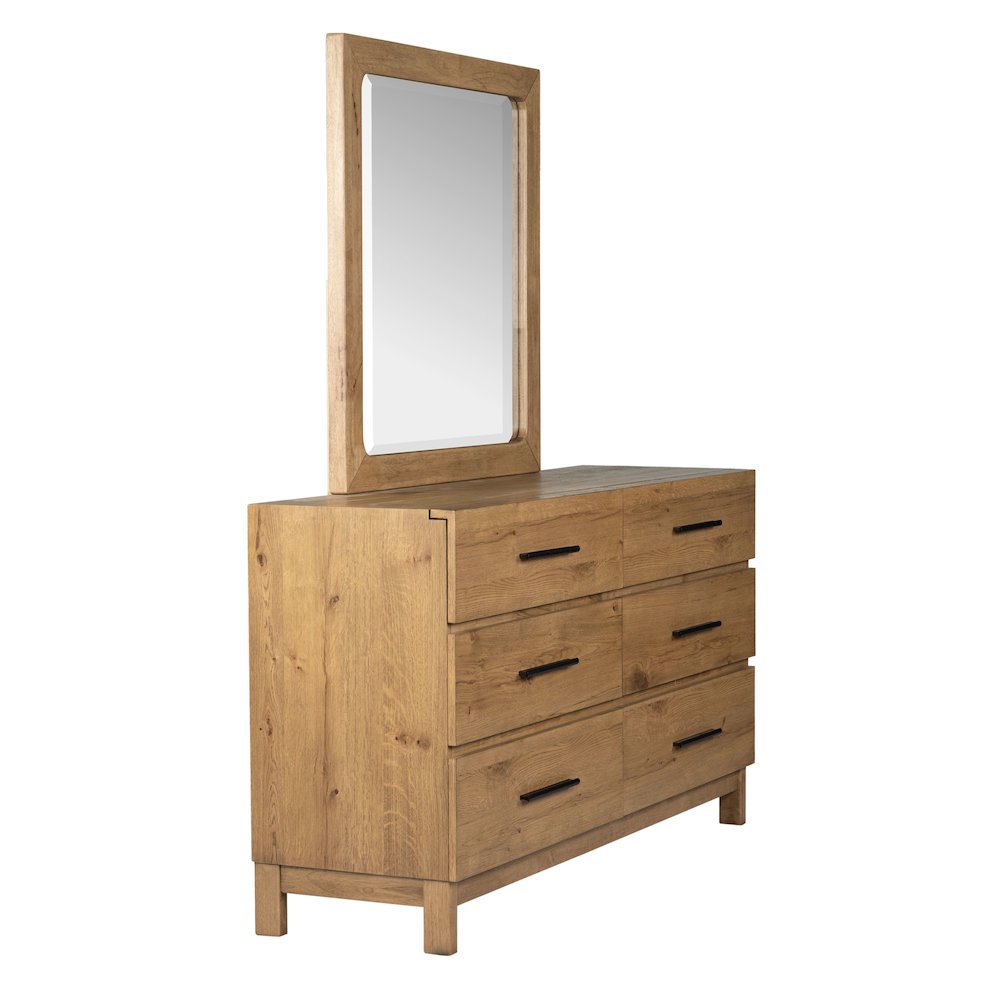 Davenport Rustic Caramel Double Drawer Dresser With Portrait Mirror. Picture 3