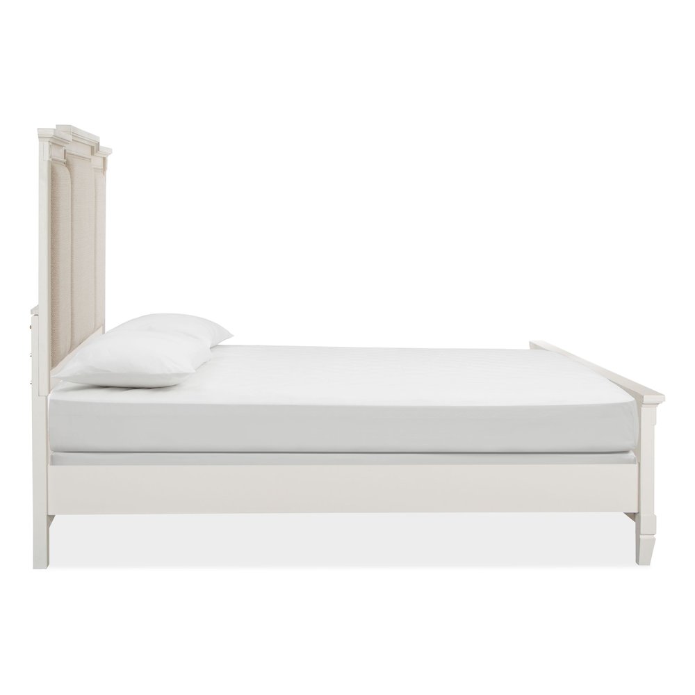 Willowbrook Egg Shell White With Slight Rub Through King Panel Upholstered Bed. Picture 3