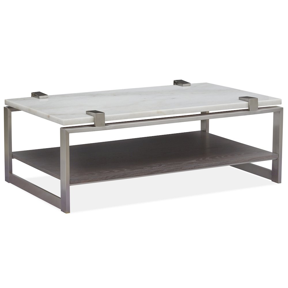 Pearl White And Roasted Almond And Brushed Platinum Rectangular Cocktail Table. Picture 2