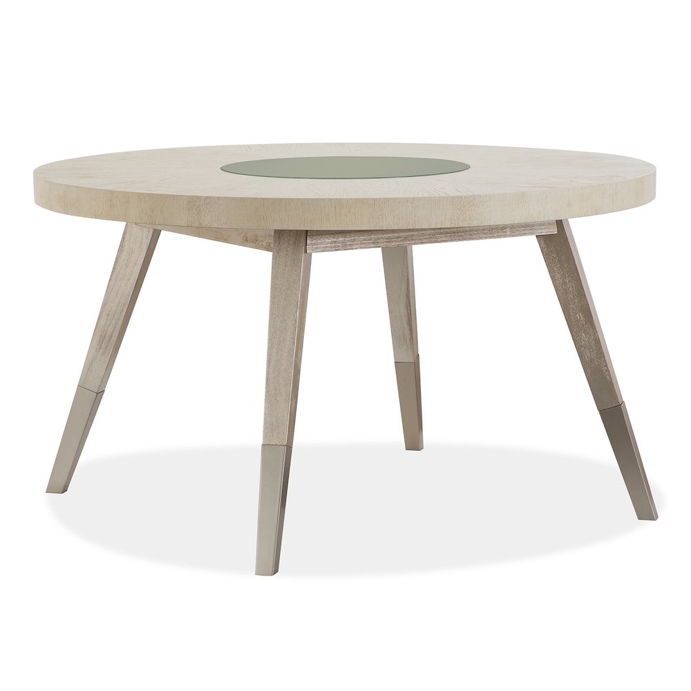 Lenox Warm Silver And Acadia White Round Dining Table. Picture 1
