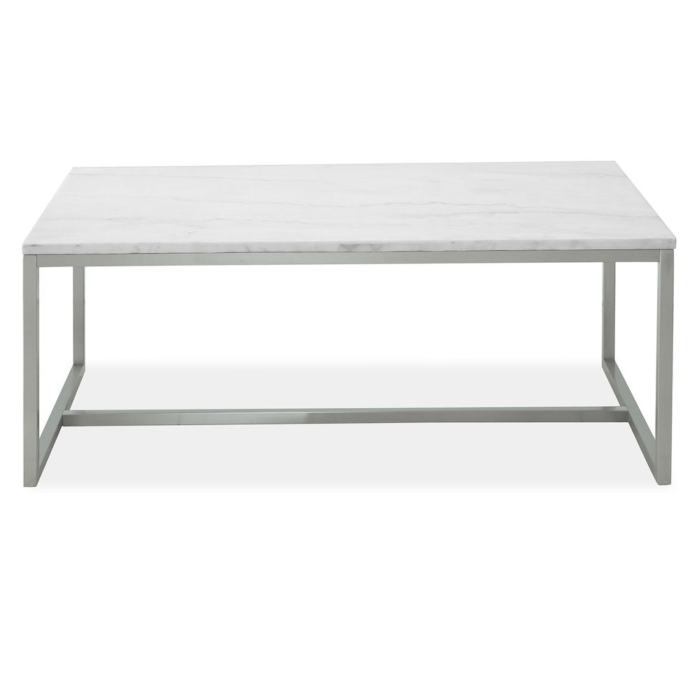 Esme White Marble And Brushed Nickel Rectangular Cocktail Table. Picture 3