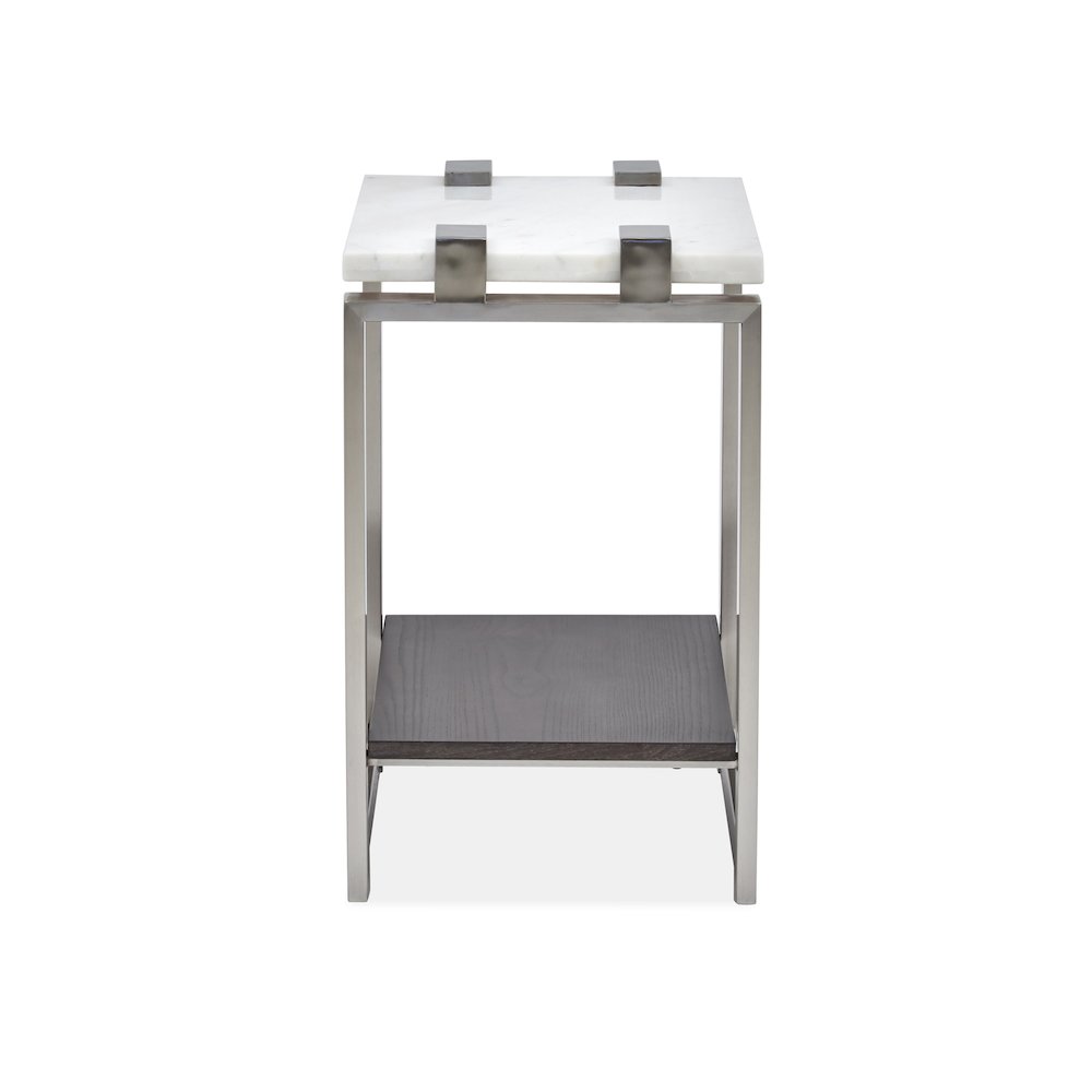 Pearl White And Roasted Almond And Brushed Platinum Rectangular Accent Table. Picture 3