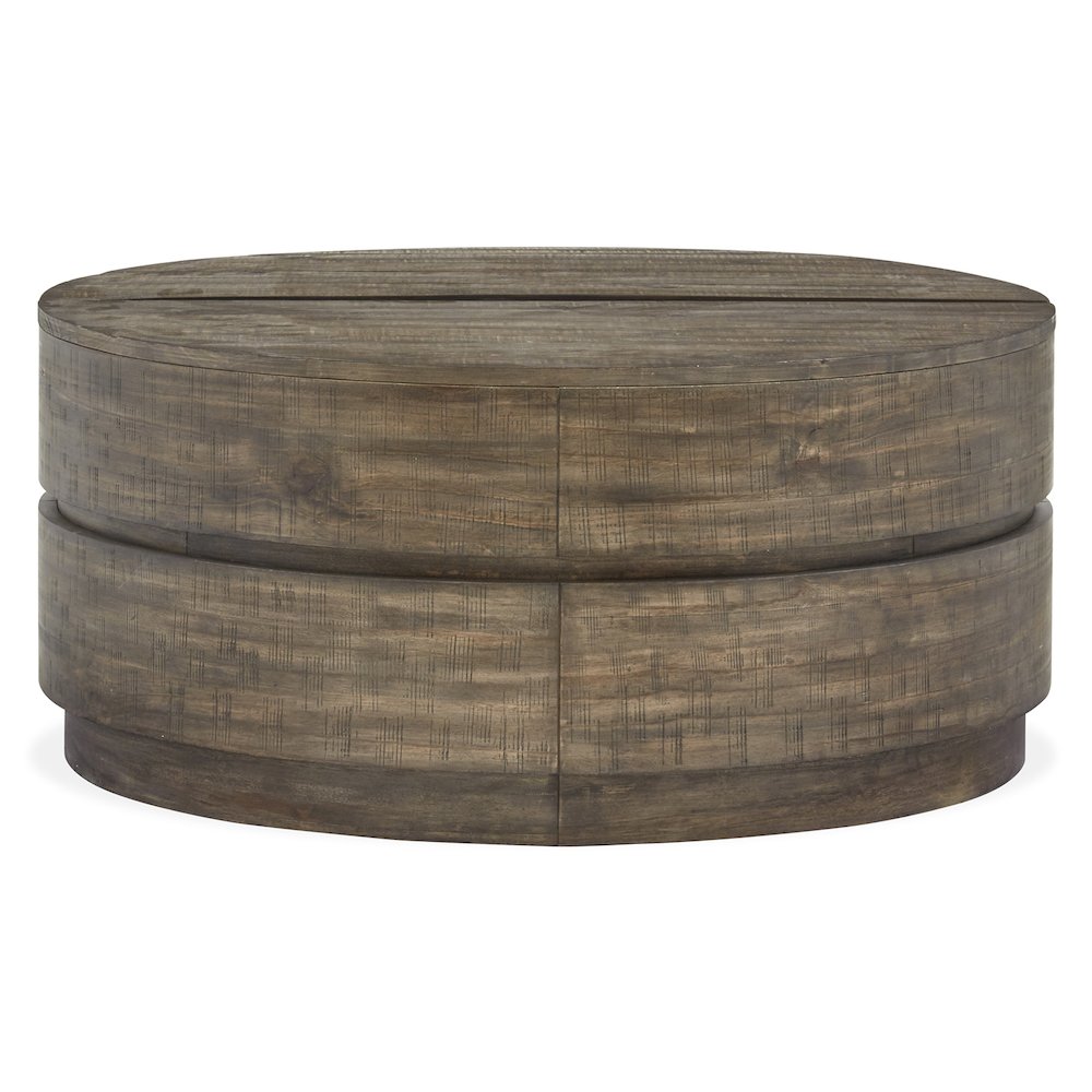 Baisden Tobacco Round Lift Top Cocktail Table With Casters. Picture 3