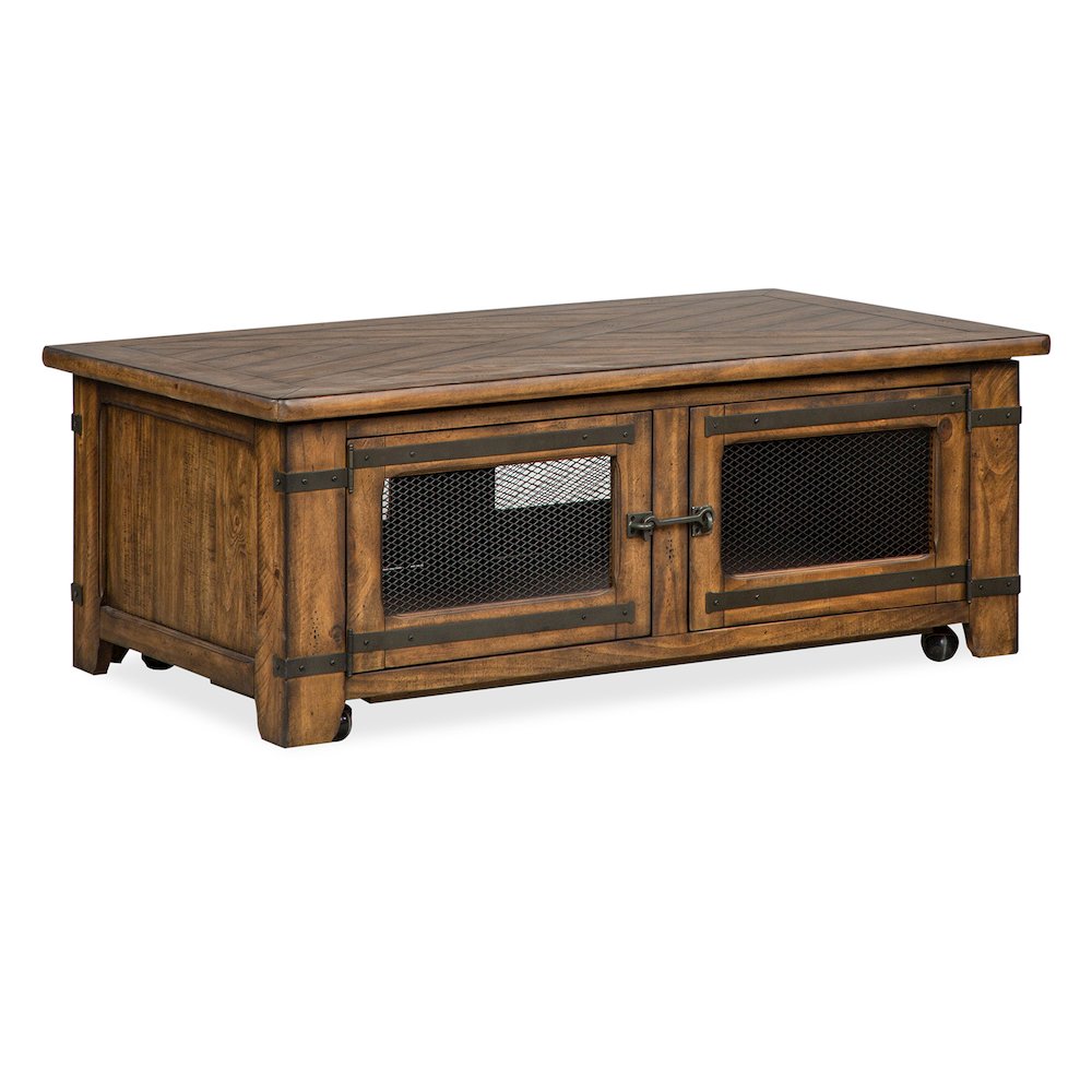 Chesterfield Farmhouse Timber Lift Top Storage Cocktail Table With Casters. Picture 1
