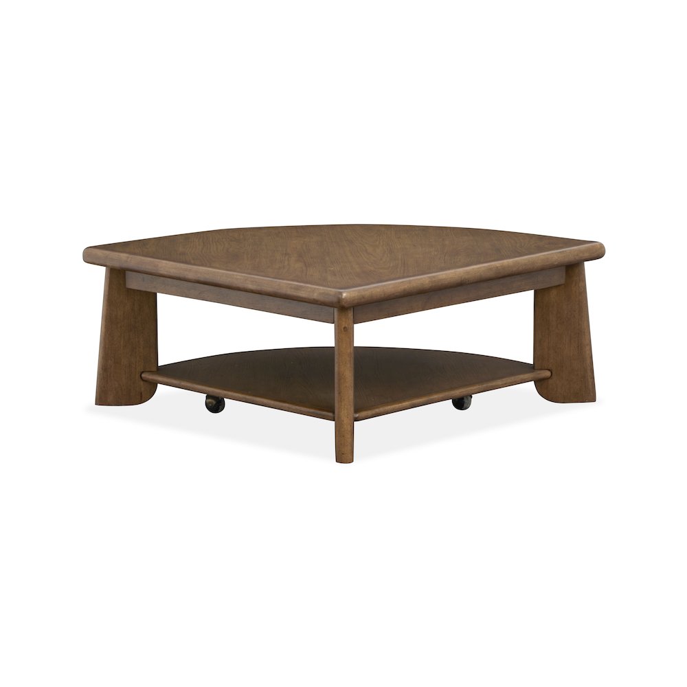 Tanner Tawny Brown Pie Shaped Lift Top Cocktail Table With Casters. Picture 3