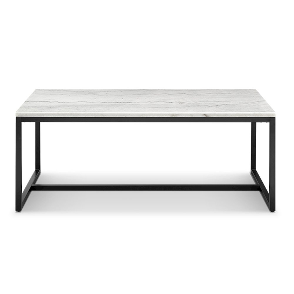 Torin White Marble And Matte Black Rectangular Cocktail Table. Picture 2