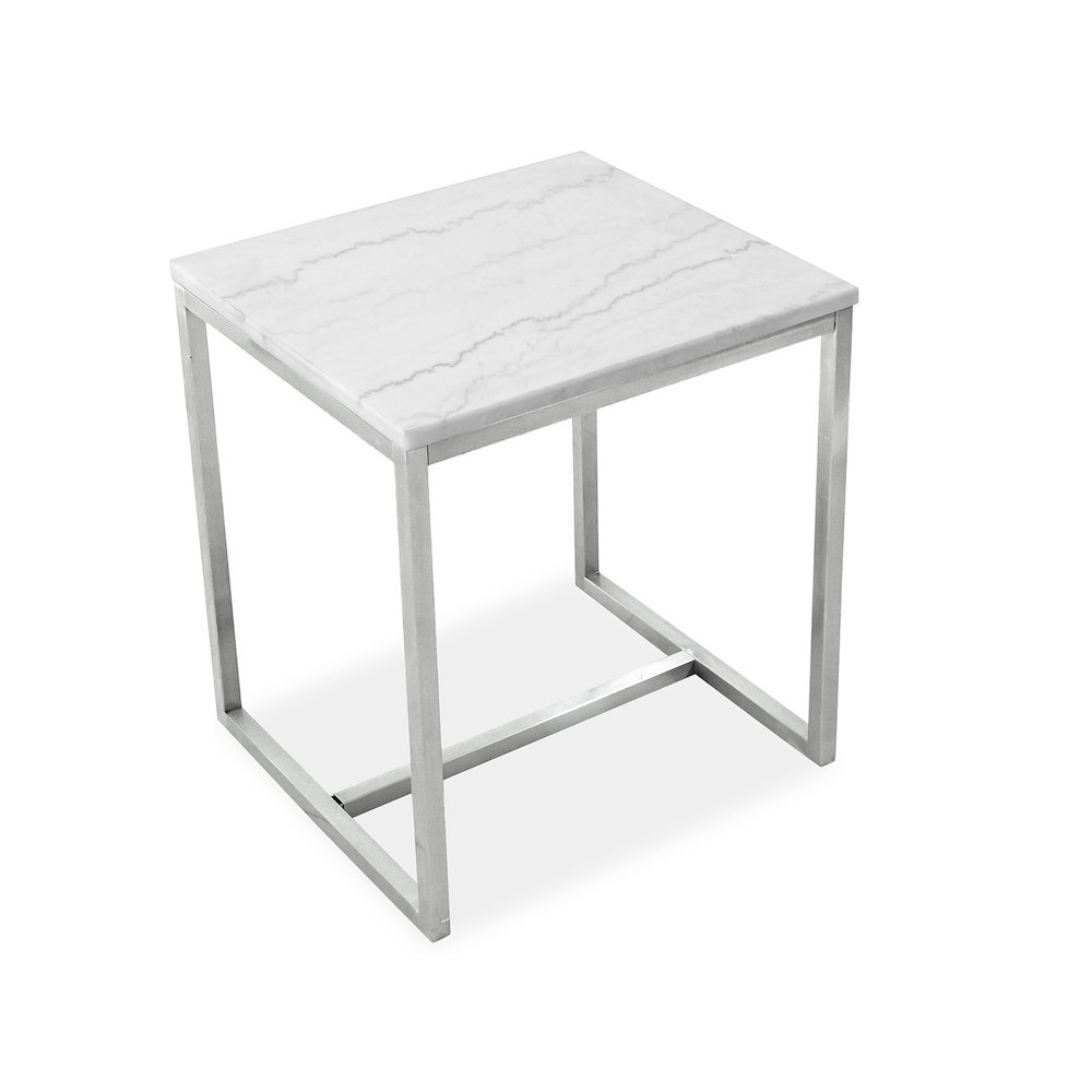 Esme White Marble And Brushed Nickel Rectangular End Table. Picture 2