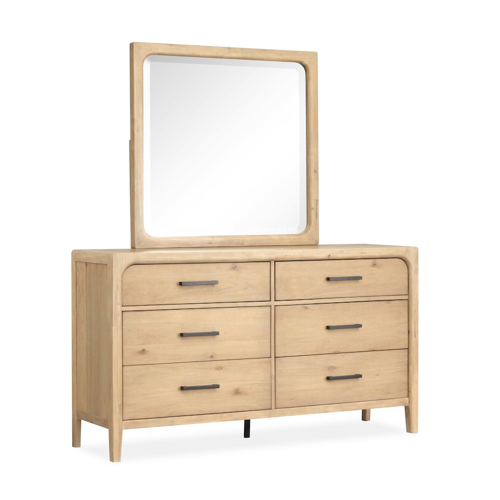 Somerset Butternut Double Drawer Dresser With Landscape Mirror. Picture 1