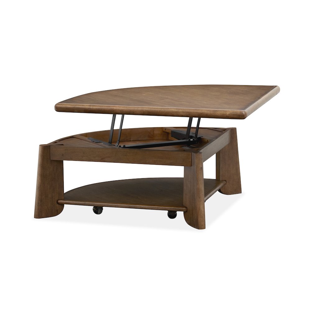 Tanner Tawny Brown Pie Shaped Lift Top Cocktail Table With Casters. Picture 6