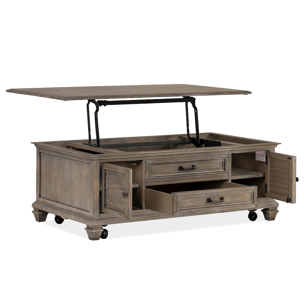 Lancaster Dovetail Grey Lift Top Storage Cocktail Table With Casters. Picture 9