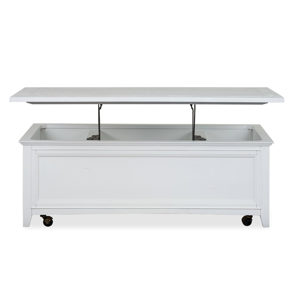 Heron Cove Chalk White Lift Top Storage Cocktail Table With Casters. Picture 7