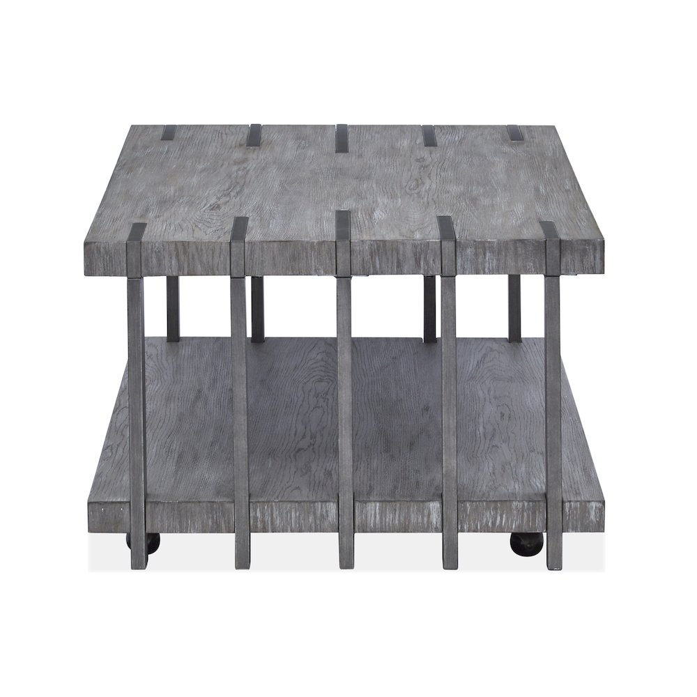 Weathered Gravel And Satin Bronze Rectangular Cocktail Table With Casters. Picture 4