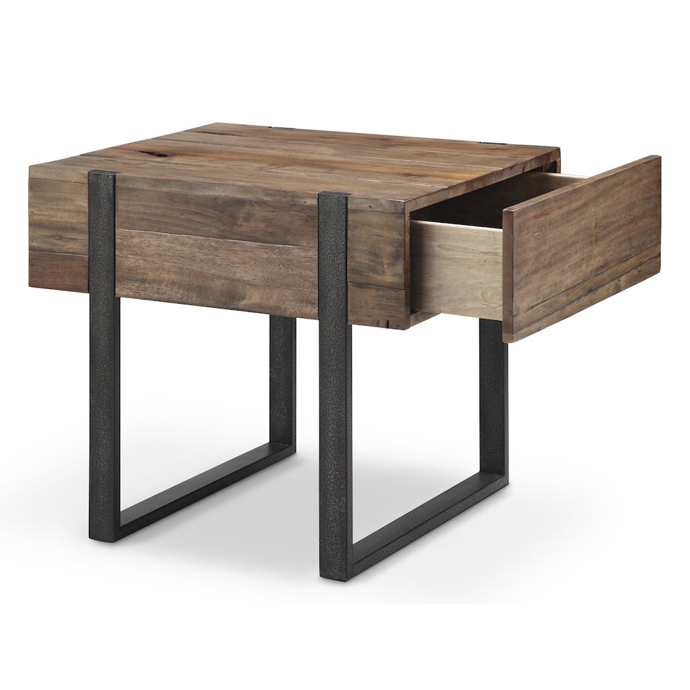 Prescott Rustic Honey And Distressed Iron Rectangular End Table. Picture 2