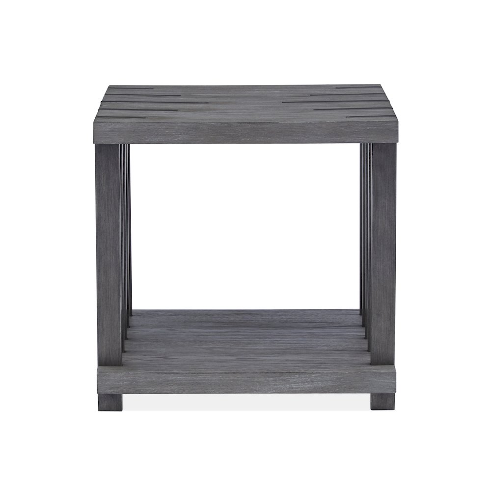 Eldridge Weathered Gravel And Satin Bronze Rectangular End Table. Picture 5